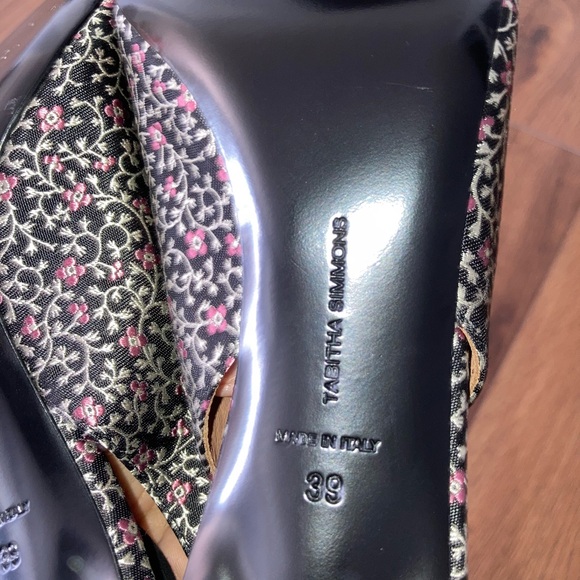 Tabitha Simmons sling back black floral pumps with bow size 8 new - Picture 7 of 7